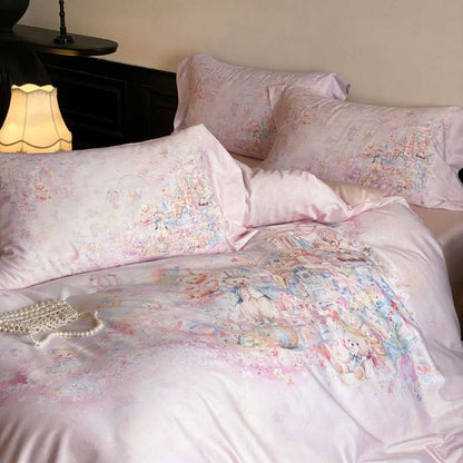 zartes Baumwollsatin-Bettwäscheset mit märchenhaftem Aquarellmotiv