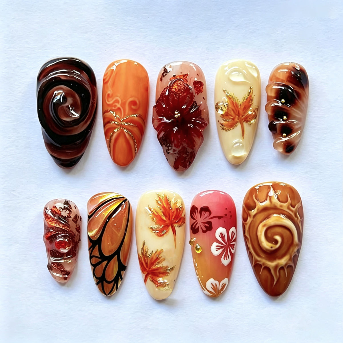 Herbst-inspirierte künstlerische Press-On-Nagel-Set Brehn