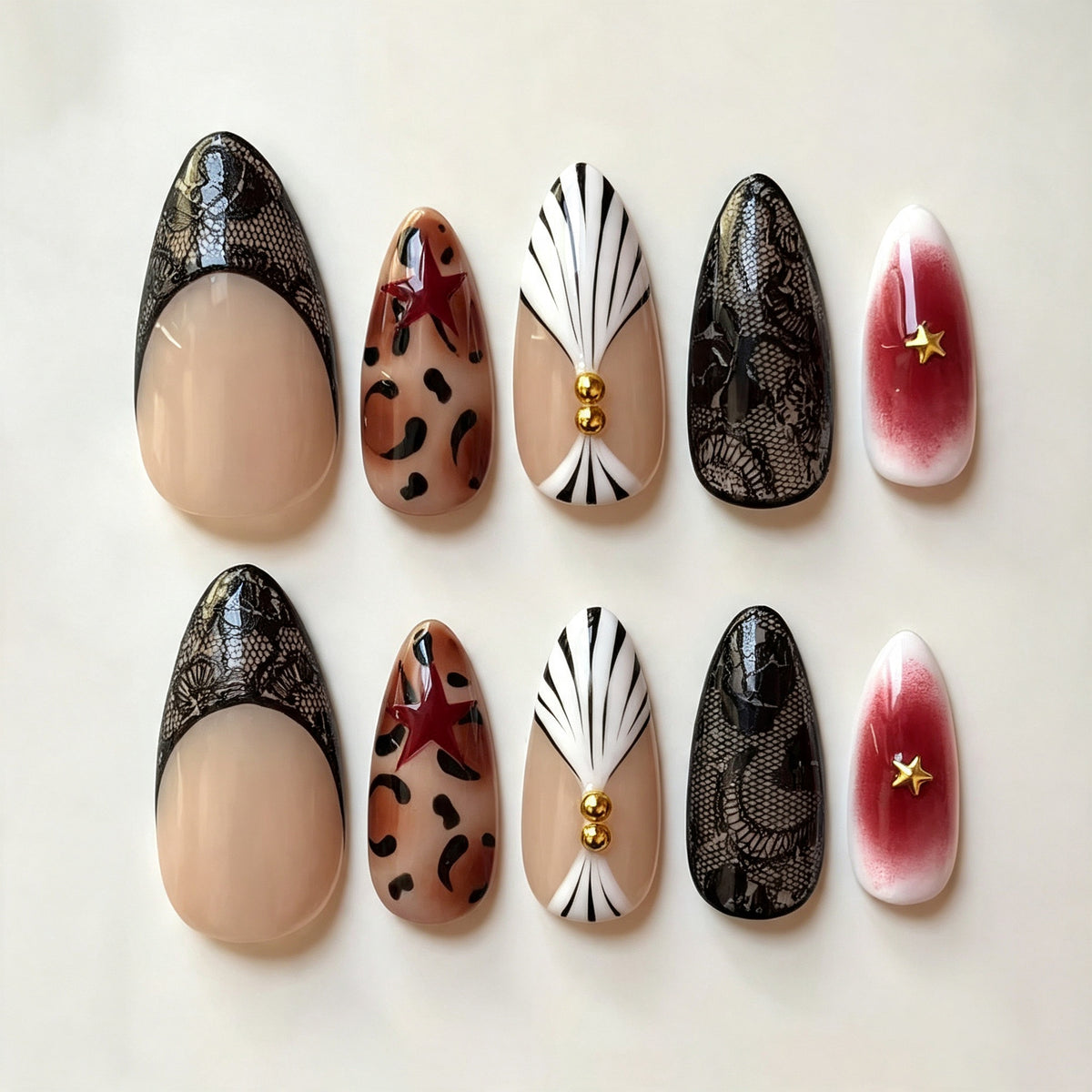 Künstlerisches Press-On Nail Art Set mit luxuriösen Mustern Brehn