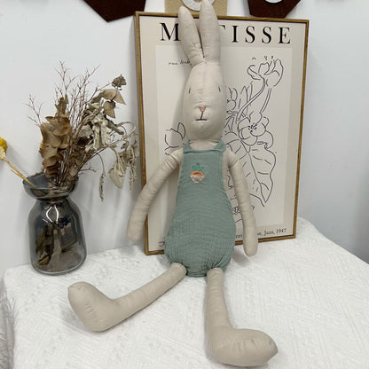Handgemachte Leinen Langbein Hase Stofftier mit gesticktem Overall