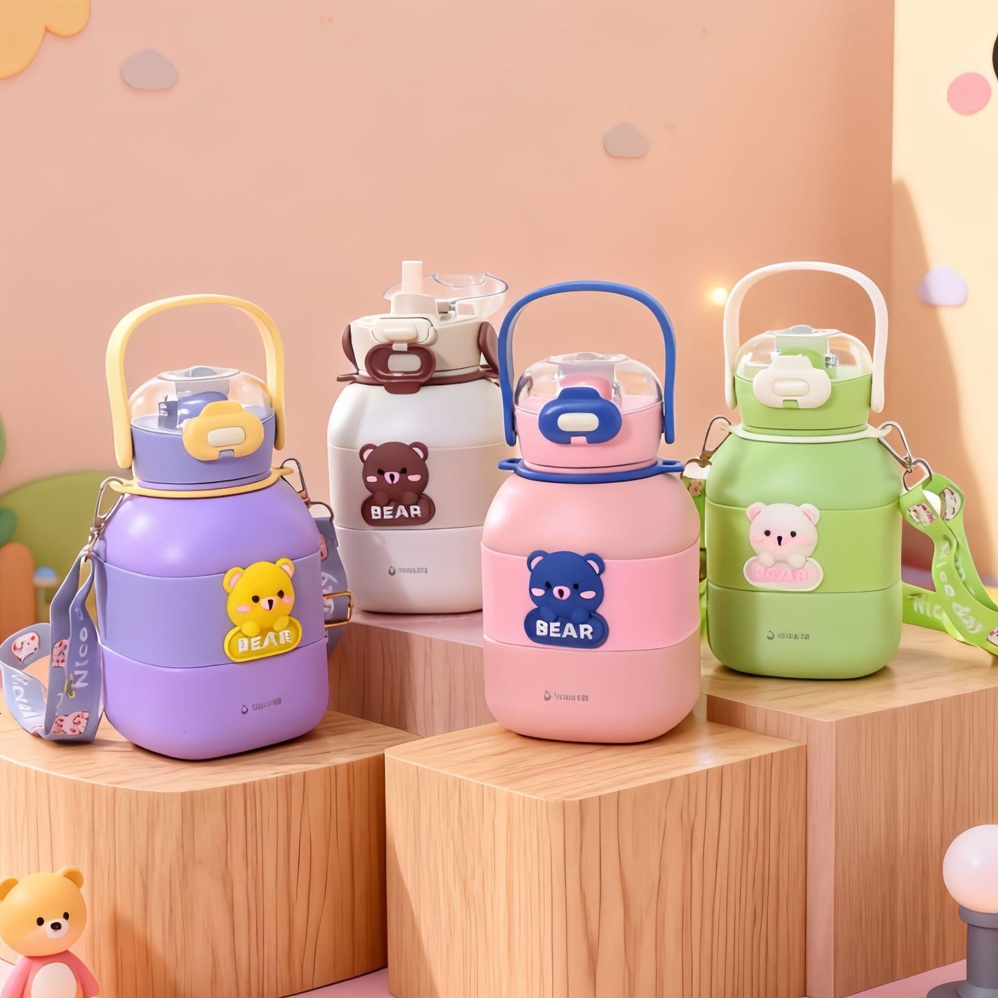 Damen Isolierte Trinkflasche mit integriertem Tragegurt und Tiermotiv Brehn