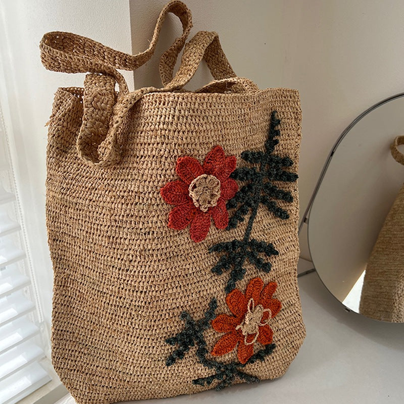 Handgefertigte Strohtasche mit Geometrischem Muster Brehn