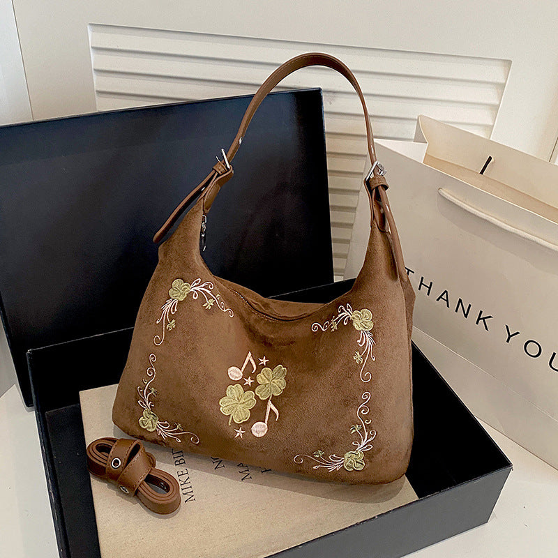 Gestickte Wildleder Hobo-Handtasche