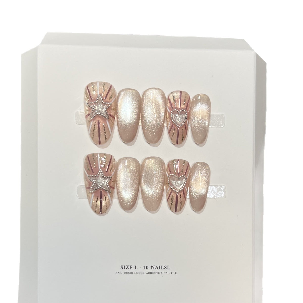Modischer Press-On Nagelset mit glamourösen Stern- und Herzdesigns Brehn