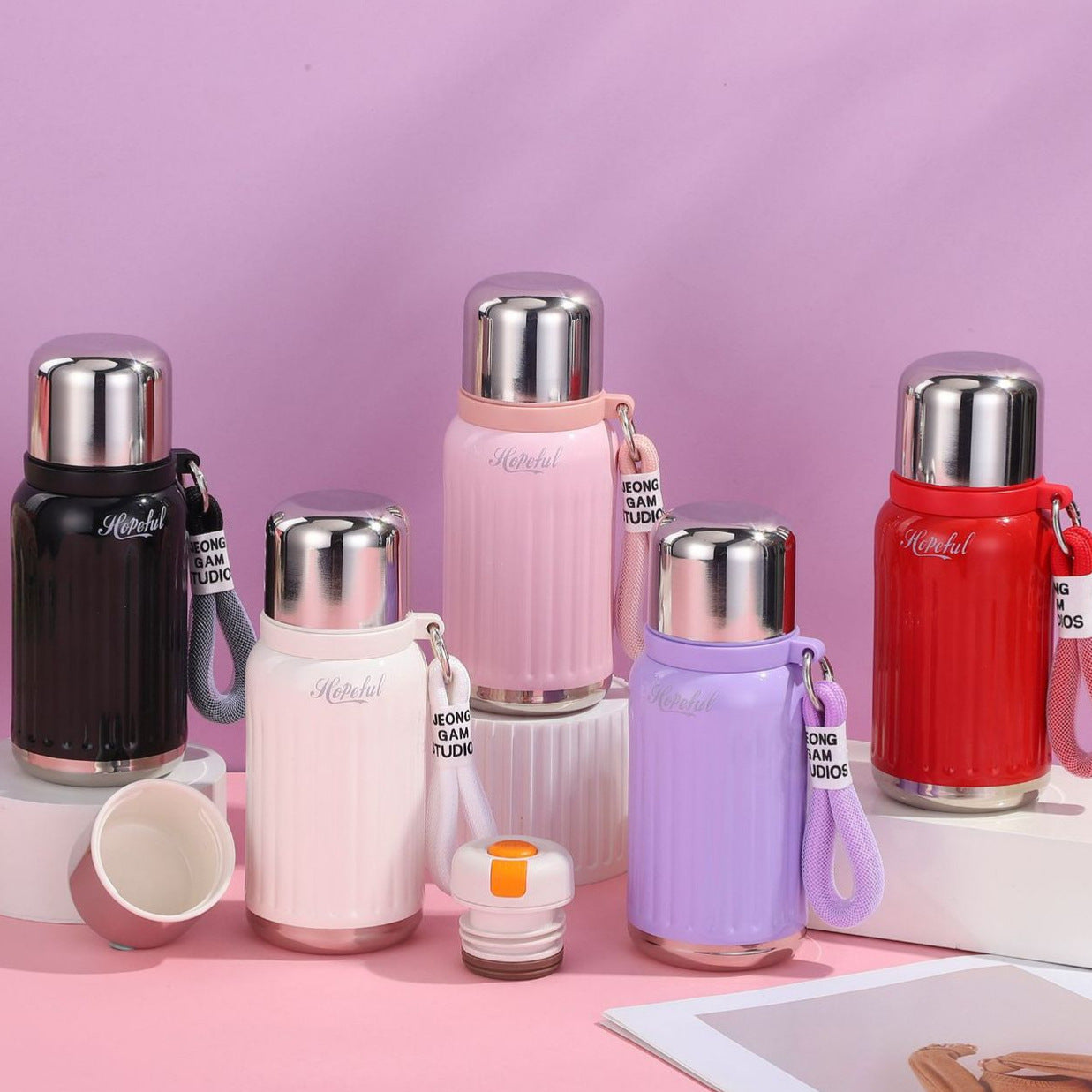 Unisex nan doppelwandige Isolierflasche mit Einhand-Sicherheitsverschluss und abnehmbarem Trinkbecher Brehn