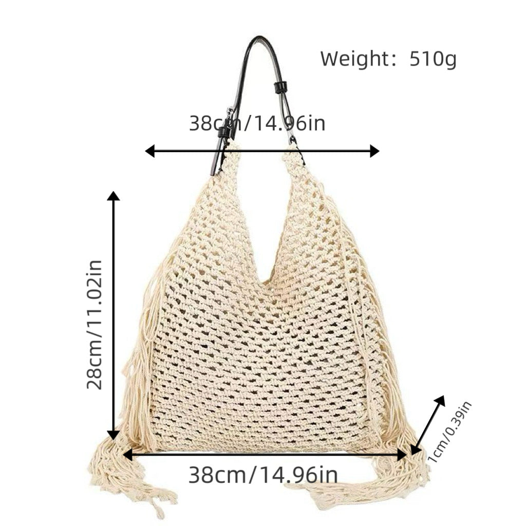 Strukturierte Strandtasche mit Fransigen Details Brehn