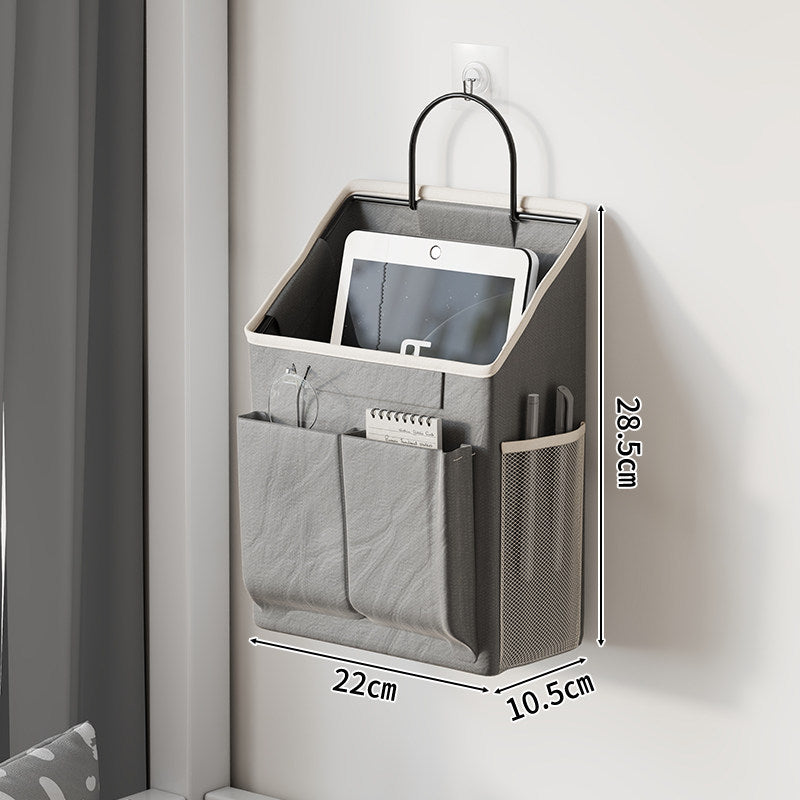 Wandmontierter Canvas-Taschenorganisator mit Mesh-Seitentasche und Metallhaken