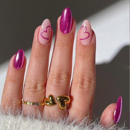 Kunstnagelset mit romantischem Herzdesign und glamourösen Akzenten Brehn