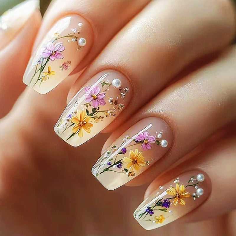 Künstlerisches Blumen Press-On Nägel Set Brehn
