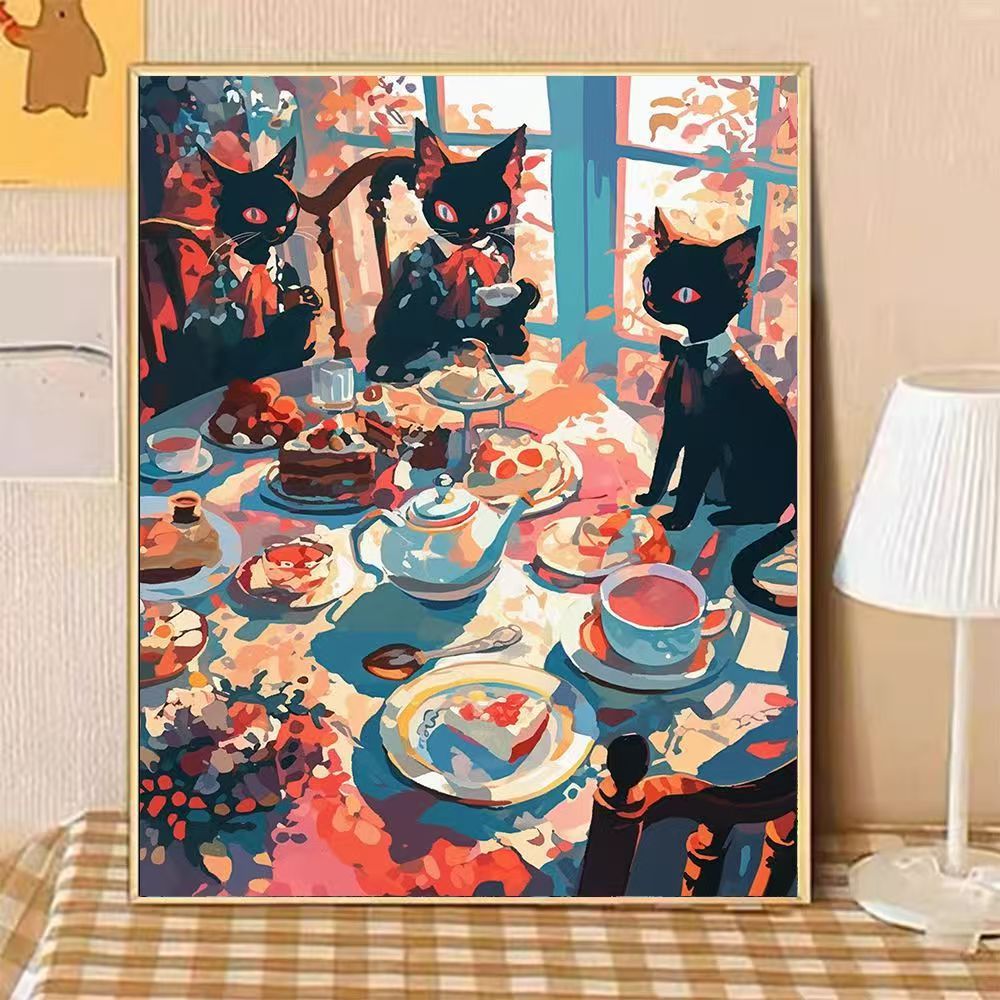 Verspielte katzenmotivierte Nachmittags-Tee-Leinwandkunst Brehn