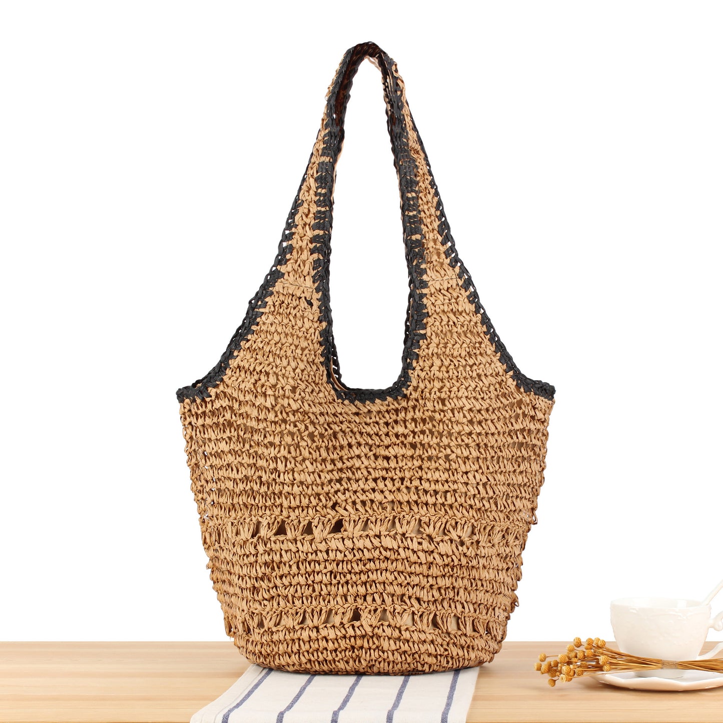 Strandschultertasche Aus Handgewebtem Naturmaterial mit Komfortablen Tragegriffen Brehn
