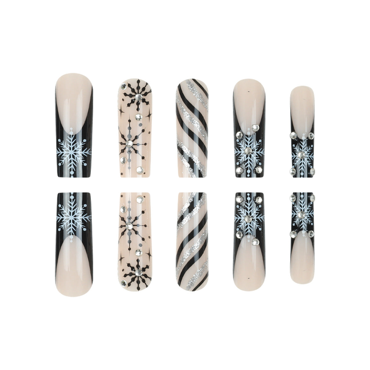 Dekoratives Druck-Nagelkunst-Set mit Schneeflocken- und Glitzerakzenten Brehn