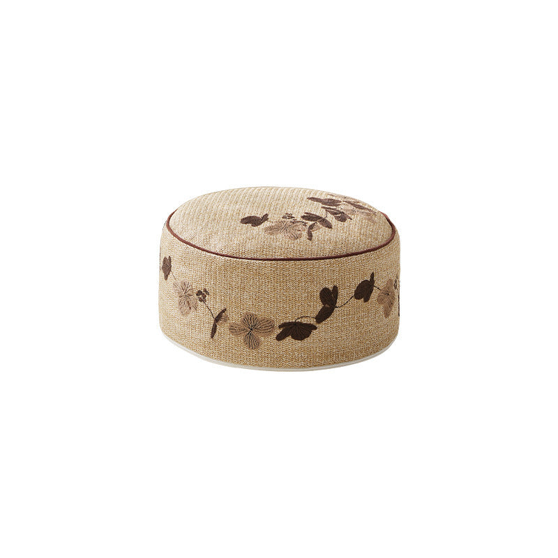 Runde Boden-Pouf-Sitzgelegenheit mit bestickter Blumenbordüre Brehn