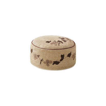 Runde Boden-Pouf-Sitzgelegenheit mit bestickter Blumenbordüre Brehn