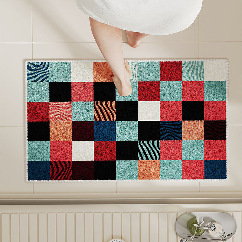 Absorbent Non-Slip Checkerboard Microfiber Bath and Door Mat
