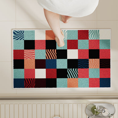 Absorbent Non-Slip Checkerboard Microfiber Bath and Door Mat