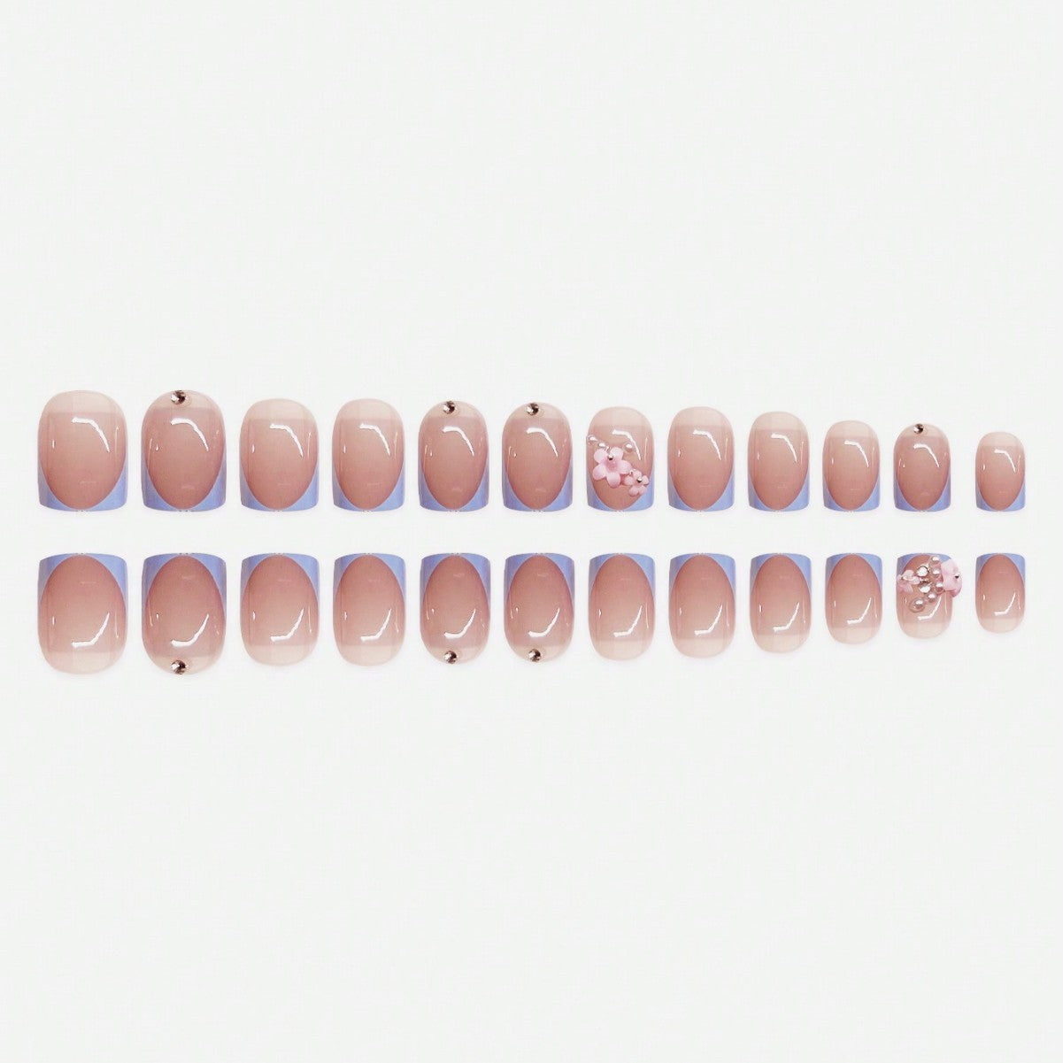 Künstlerisches Press-On Nagelkunst Set mit floralen und Juwelen-Elementen Brehn