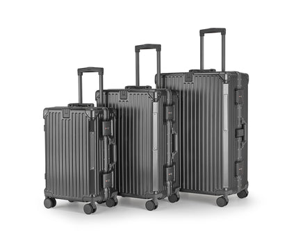 Hartschalen-Koffer Set aus Aluminium – Reisegepäck mit 360° Drehrollen, Teleskopgriff und Schließsystem