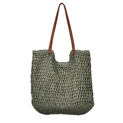 Handgewebte Baumwolltasche mit Ledergriffen Brehn