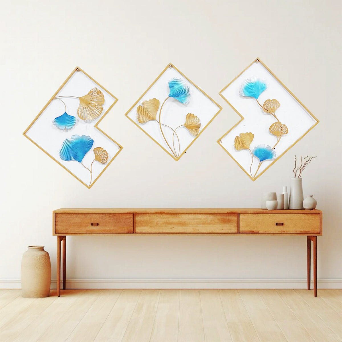 Dekoratives Metall Wandkunst Set mit Ginkgo-Blatt und floralem Design Brehn