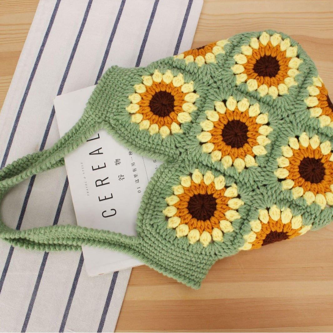 Kreative Häkelhandtasche mit Einzigartigem Sonnenblumenmuster Brehn
