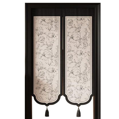 Decorative Floral Split Door Panel Curtain with Tassel Weight