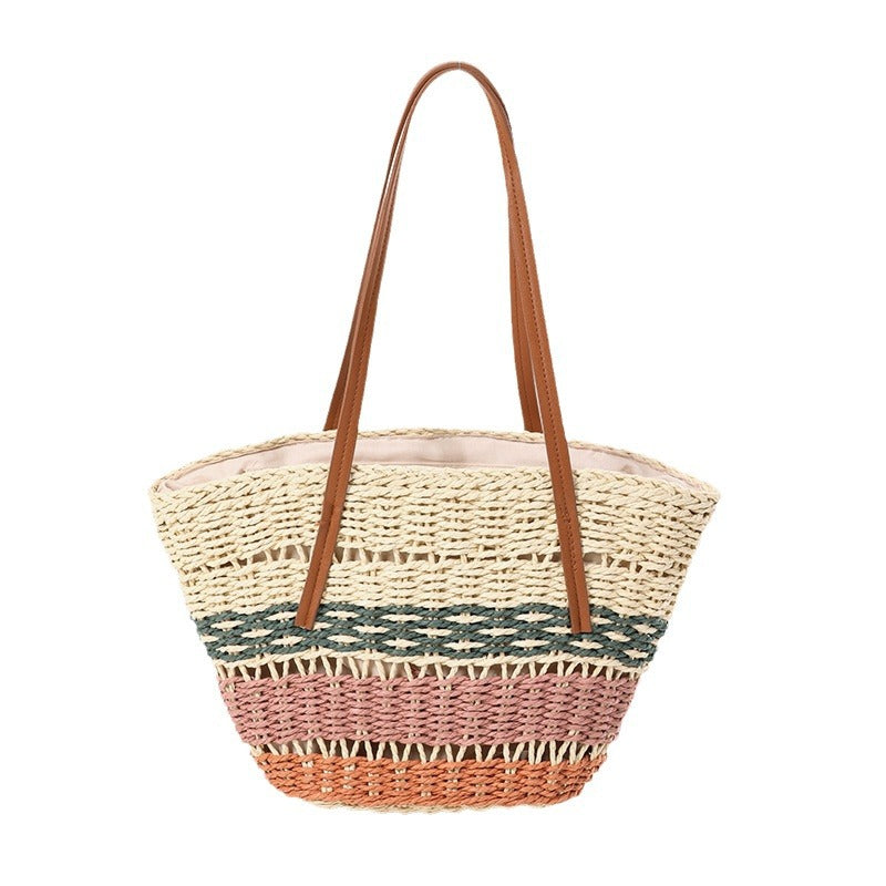 Damen Handgeknüpfte Strandtasche mit eleganten Ledergriffen Brehn