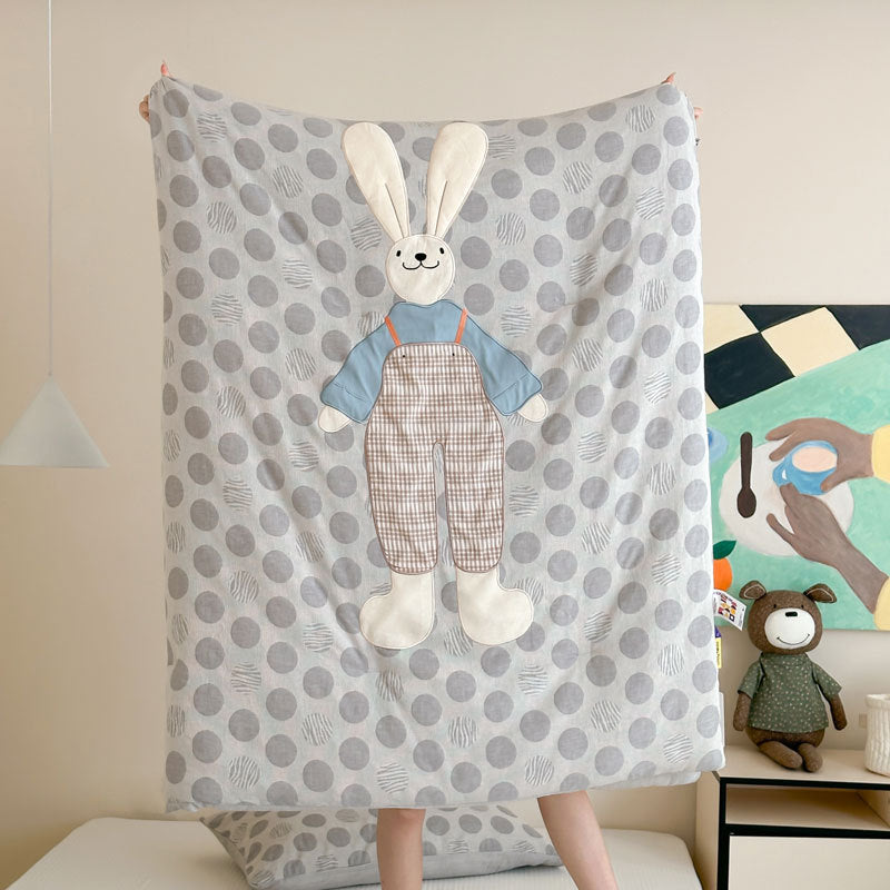 Kinder-Steppbett-Garnitur mit appliziertem Hunde-Motiv und Tupfenmuster