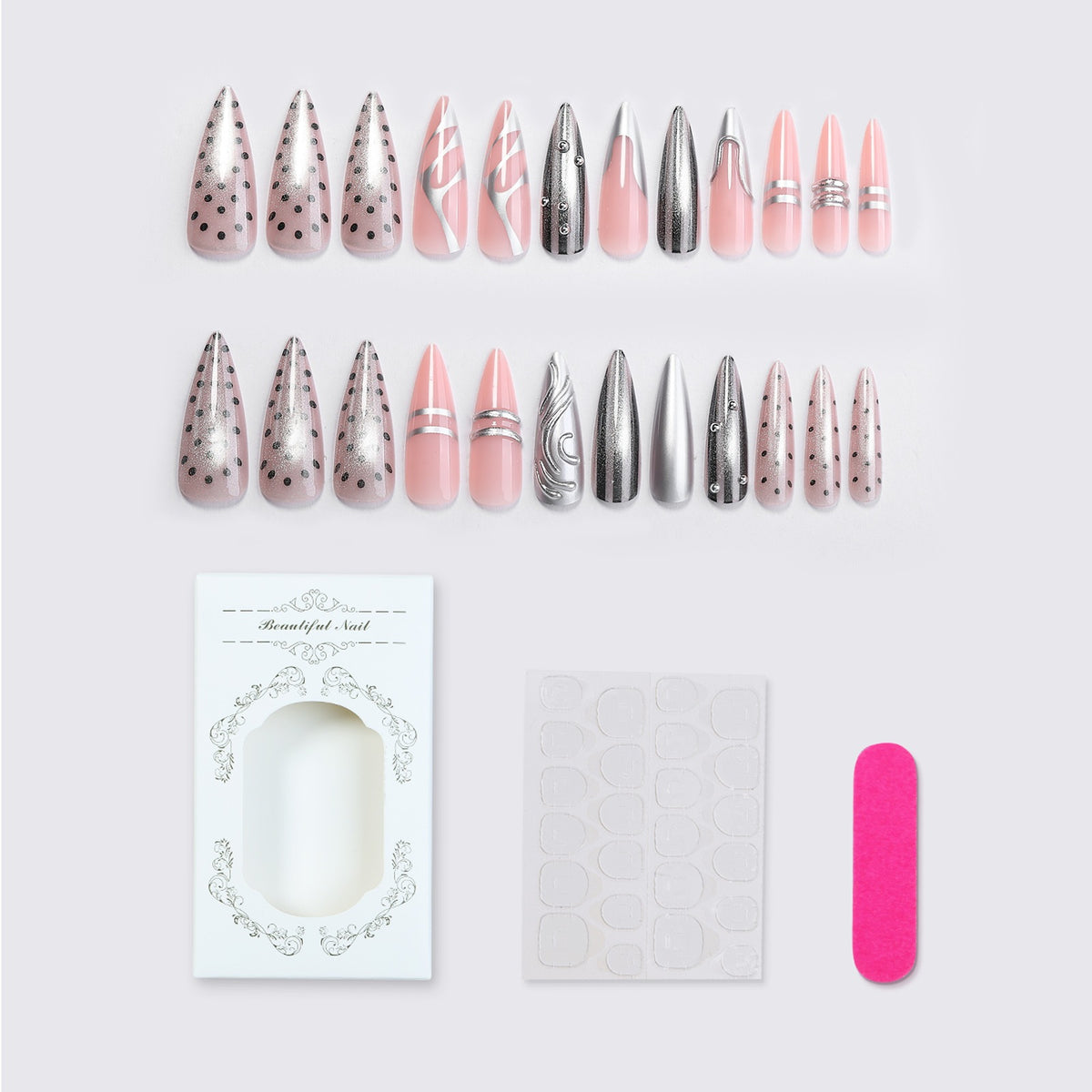 Kunstnagelset mit luxuriösen 3D-Designs und eleganten Akzenten Brehn