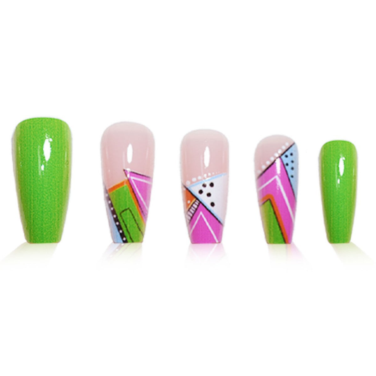 Künstlerische Neon Geometrische Press-On Nagelverlängerungen Brehn