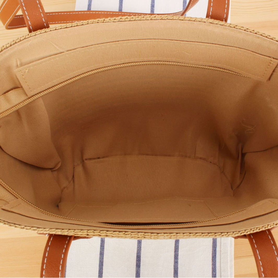 Handtasche Aus Hochwertigem Bastgewebe mit Eleganten Ledergriffen Brehn