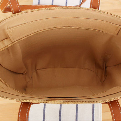 Handtasche Aus Hochwertigem Bastgewebe mit Eleganten Ledergriffen Brehn
