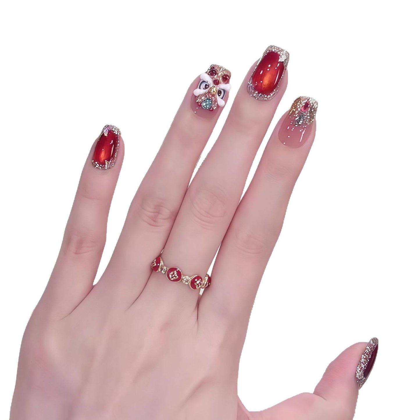 Elegantes mit Edelsteinen verziertes Press-On-Nagelset Brehn