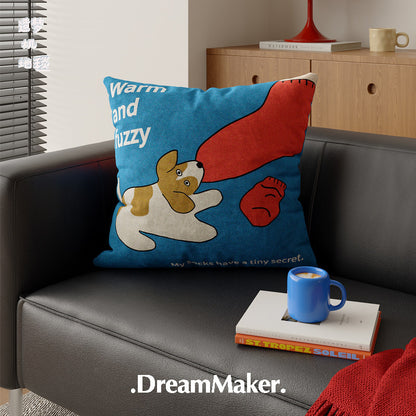 Plush Decorative Square Throw Pillow Cover with Cartoon Cat and Cozy Sock Illustration