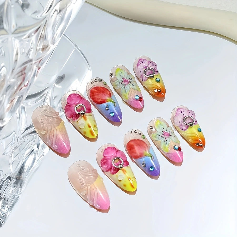Künstlerische 3D Blumen Nagelerweiterungen Brehn