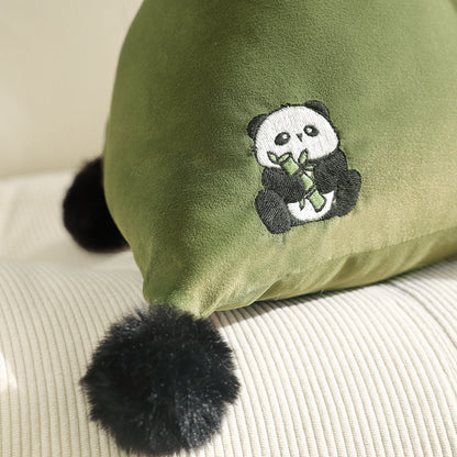 Dreieckiges Dekokissen mit Zebrastickerei, Pompon‑Applikationen und weichem Samtbezug Brehn