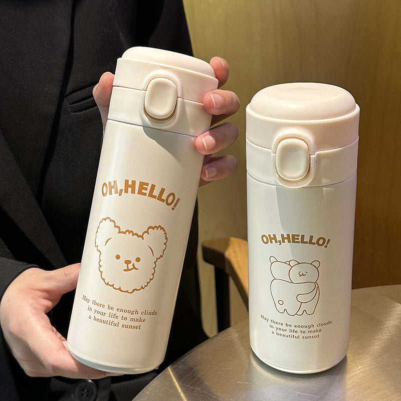 Damen Isolierte Trinkflasche mit süßem Tierdesign und praktischem Klappdeckel Brehn