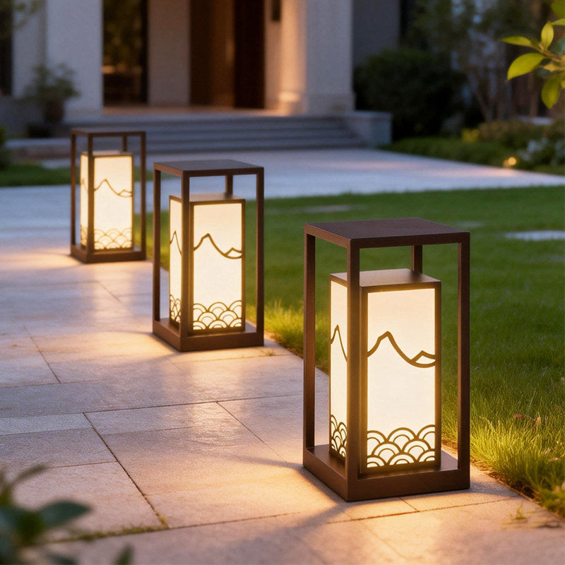 Japanisch inspiriertes LED-Außenlaterne mit Holzrahmen Brehn