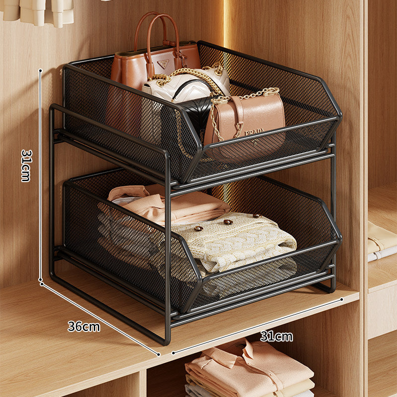Doppel-Layer Metall-Mesh Ausziehbarer Kleiderschrank-Organizer für Handtaschen und gefaltete Kleidung
