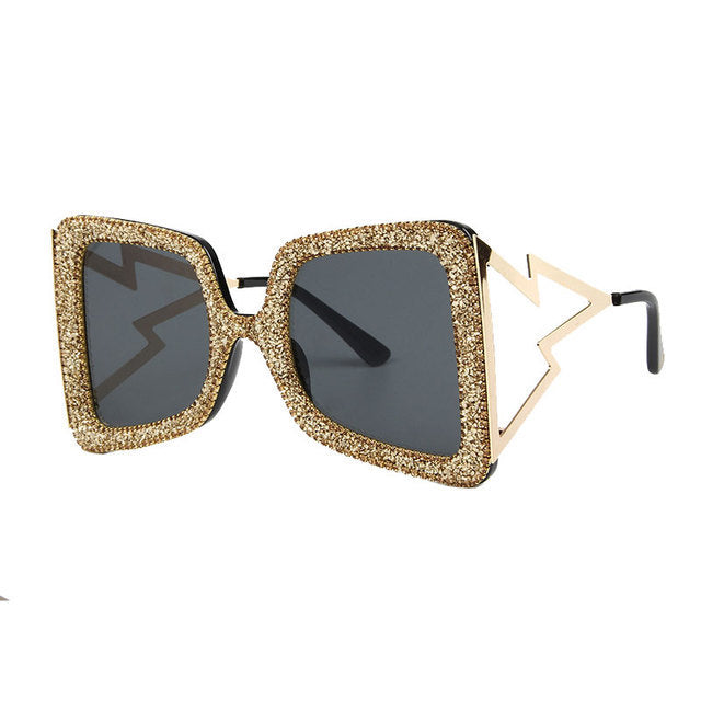 Damen übergroße Sonnenbrille mit glitzerndem Kristallrahmen Brehn
