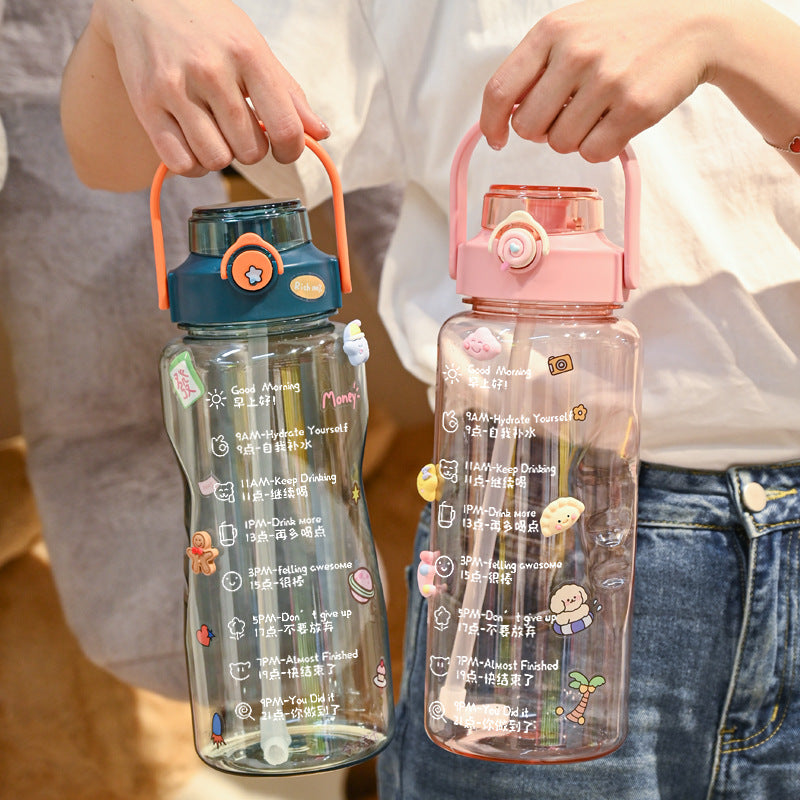 Damen Trinkflasche mit integrierter Zeitmarkierung und praktischem Tragegriff Brehn
