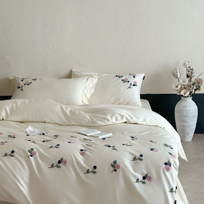 Luxus Satin Baumwolle Besticktes Floral Bettbezug Set