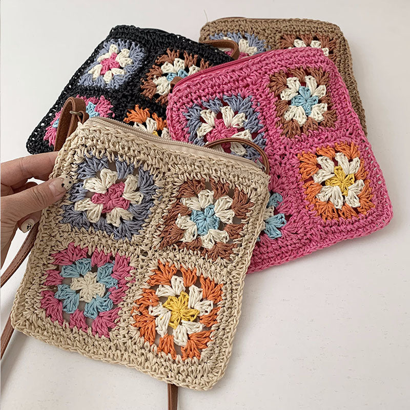 Damen Handtasche im Vintage-Stil mit buntem Häkelmuster Brehn