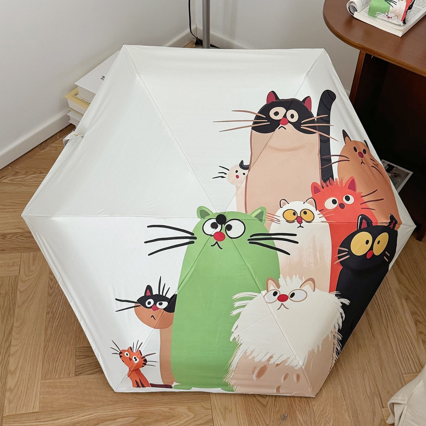 Damen Faltbarer Regenschirm mit verspieltem Katzenmotiv Brehn