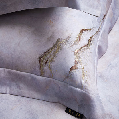 Marmoreffekt Baumwoll-Satin Bettbezug Set mit Strickdecke und Oxford-Kissenbezügen