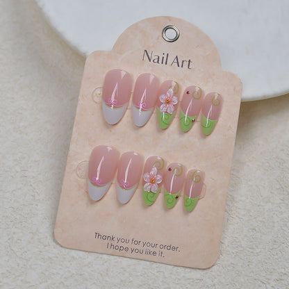 Künstlerisches Floral-Akzent Press-On Nagelset Brehn