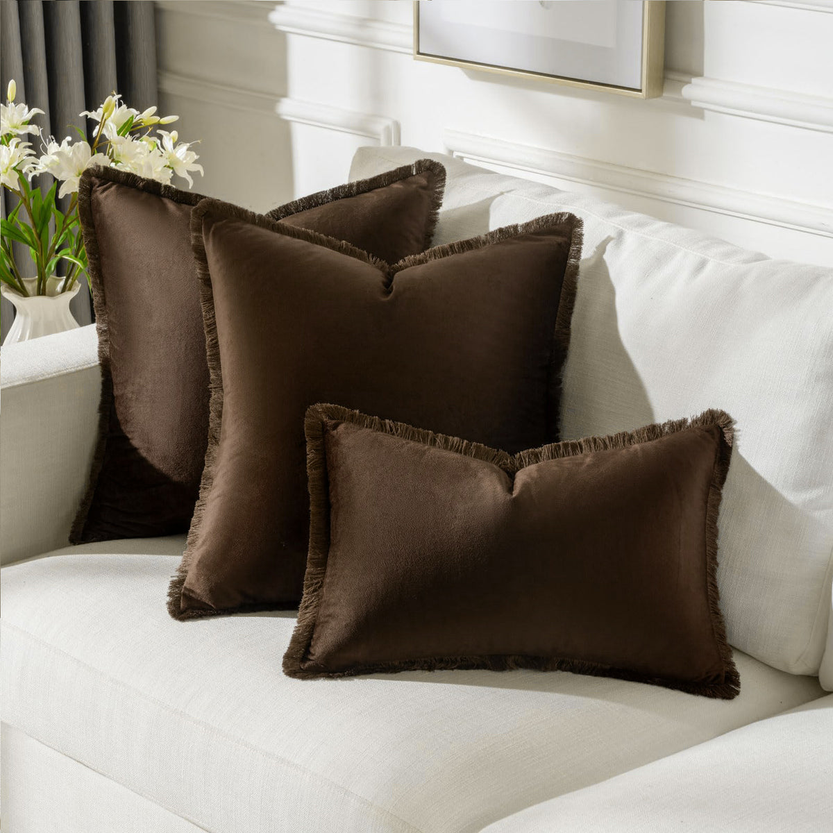 Fringed-Kante Quadrat und Lendenkissen Set