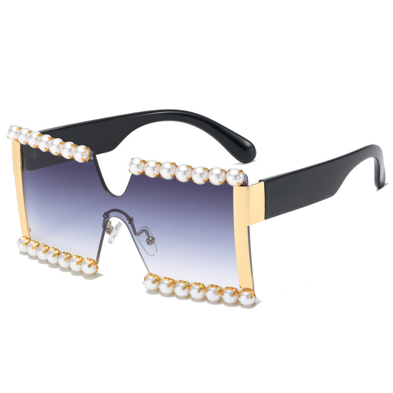 Damen extravagante Rechteck-Sonnenbrille mit Perlenschmuck und UV-Schutz Brehn