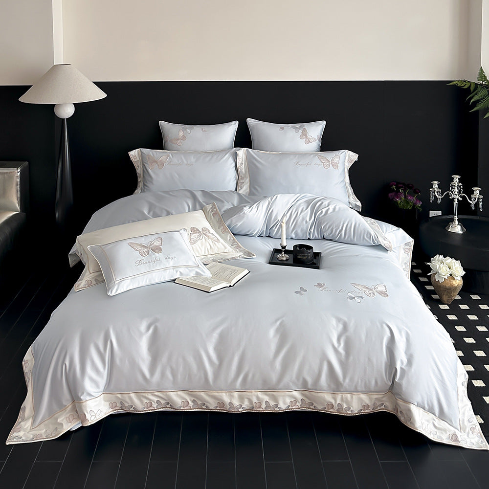 Bestickte Schmetterling Baumwollsatin Bettbezug Set