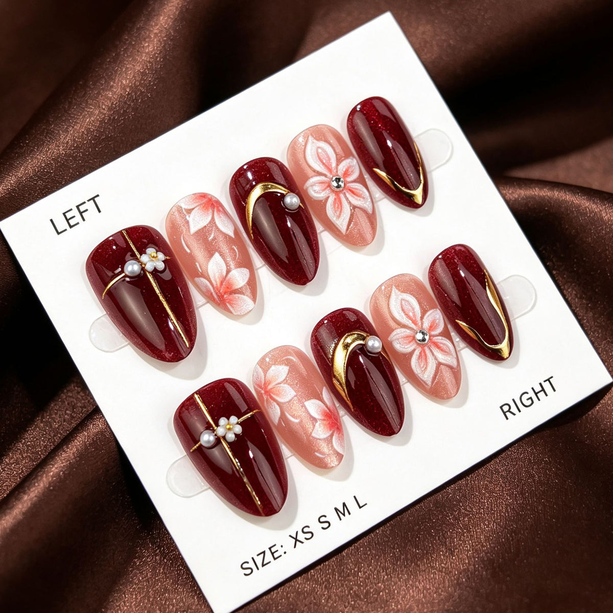 Elegantes Press-On-Nagelkunst-Set mit floralen Akzenten